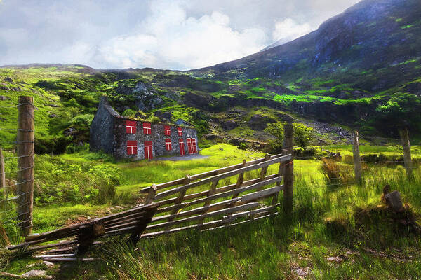 Barn Art Print featuring the photograph Old Farm in the Irish Countryside Oil Painting by Debra and Dave Vanderlaan