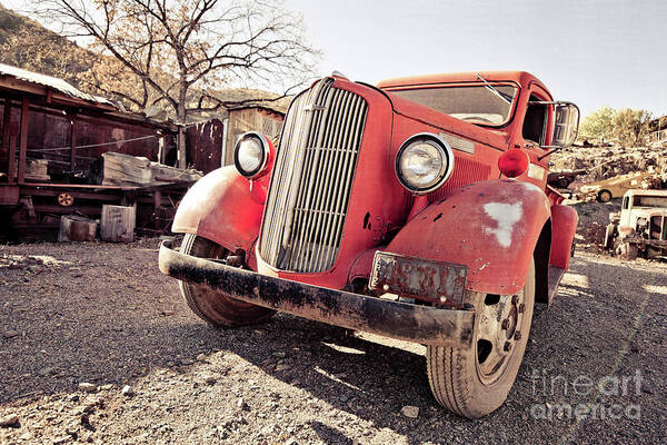 Truck Art Print featuring the photograph Old Red Truck Jerome Arizona by Edward Fielding