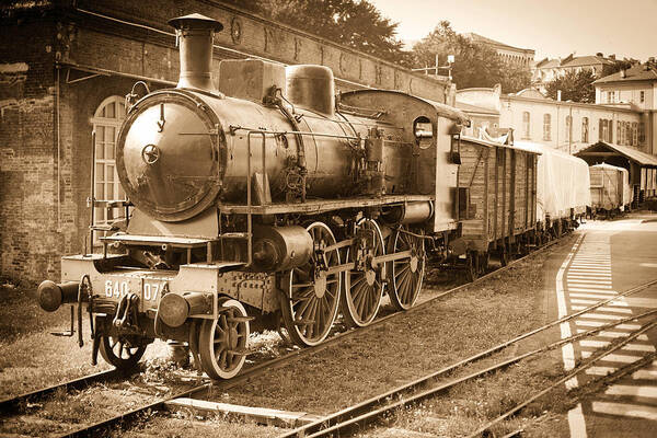 Train Art Print featuring the photograph Old Steam Train In Officine by Ary6