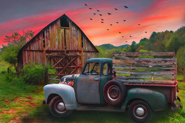 1947 Art Print featuring the photograph Old Truck at the Barn Watercolors Painting by Debra and Dave Vanderlaan