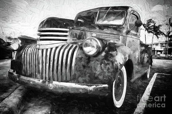 Antique Art Print featuring the digital art Old truck - painterly by Les Palenik