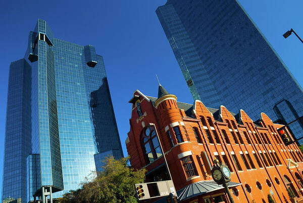 Downtown District Art Print featuring the photograph Old Vs New Fort Worth Glass Buildings by Davel5957