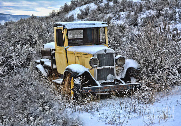 Vintage Art Print featuring the photograph Old Yellow Truck by Vivian Martin