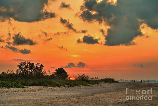 Sunrise Art Print featuring the photograph Orange Sunrise Over Sanibel Island by Jeff Breiman