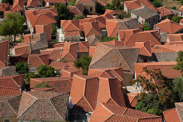 Greece Art Print featuring the photograph Overview Of Tiled Roofs Of Molyvos by Izzet Keribar