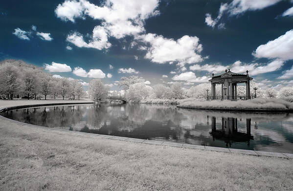 Infrared Art Print featuring the photograph Pagoda at Forest Park St Louis in Infrared by Roberta Kayne
