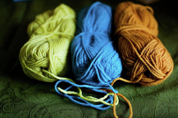 Domestic Room Art Print featuring the photograph Partial Skeins Of Wool Yarn by Lisa Gutierrez