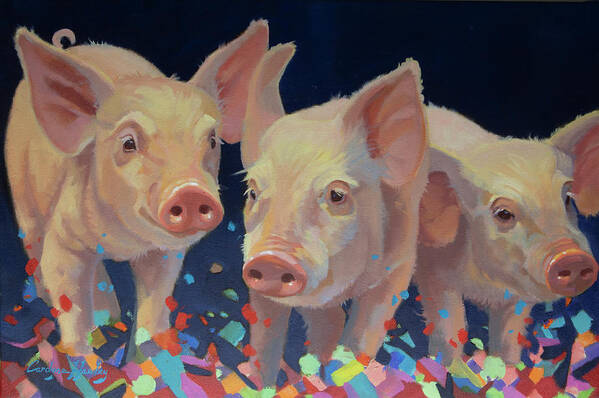 Farm Animals Art Print featuring the painting Party Pigs by Carolyne Hawley