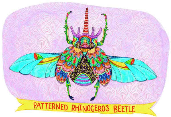 Patterned Rhino Beetle Mounted Art Print featuring the digital art Patterned Rhino Beetle Mounted by Hello Angel