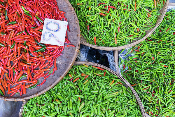 Asian Art Print featuring the photograph Peppers at the Market by Nicole Young