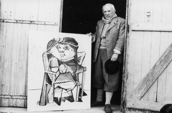 1950s Art Print featuring the painting Picasso With Painting, 1951 by Marianne Greenwood