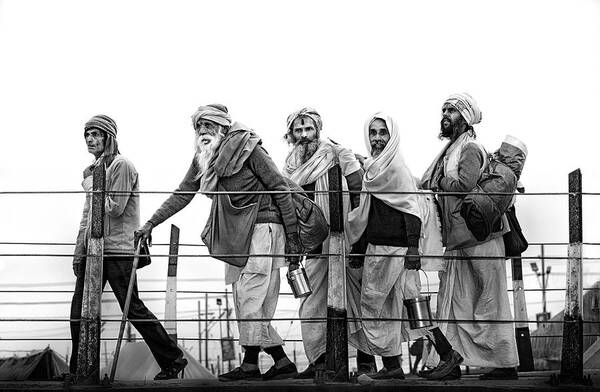 Pilgrims Art Print featuring the photograph Pilgrims Walking To Kumbh Mela by Giovanni Cavalli
