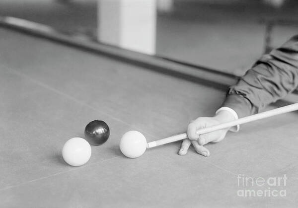 People Art Print featuring the photograph Player With Cue Stick On Ball by Bettmann