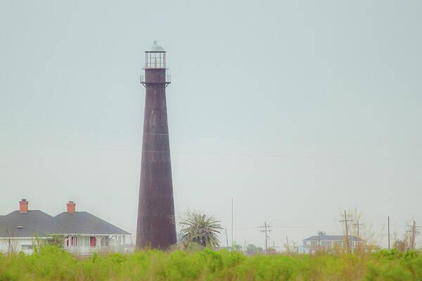 Lighthouse Art Print featuring the photograph Port Bolivar Lighthouse on a Hazy Day - Texas by Ellie Teramoto
