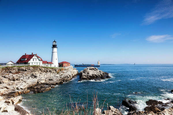 Water's Edge Art Print featuring the photograph Portland Head Lighthouse, Maine by Catlane