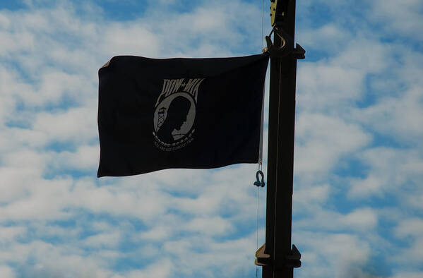 Pow-mia Flag Art Print featuring the photograph POW-MIA Flag flying in with breeze by Flees Photos