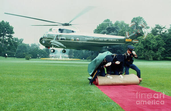 People Art Print featuring the photograph President Nixon Leaving In Helicopter by Bettmann