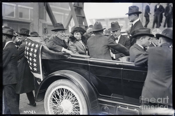 Crowd Of People Art Print featuring the photograph President Wilson & Wife In Bismark by Bettmann