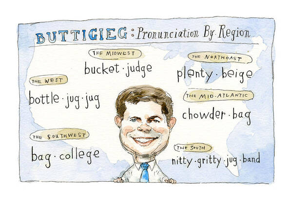 Captionless Art Print featuring the painting Pronunciation By Region by Barry Blitt