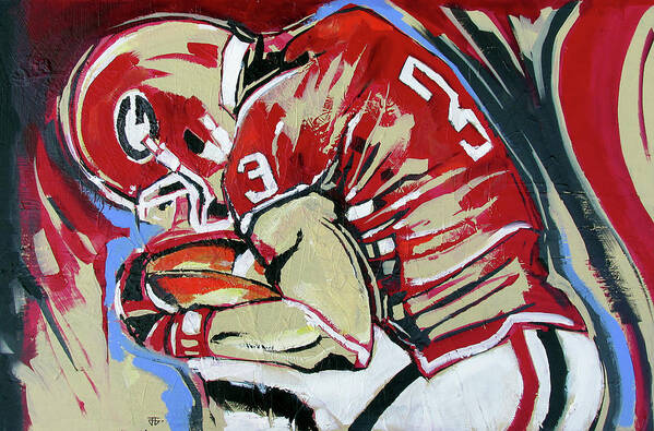Uga Football Art Print featuring the painting Protect The Ball by John Gholson