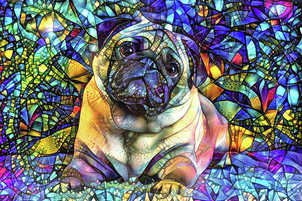 Pug Art Print featuring the digital art Psychedelic Pug Dog Art by Peggy Collins