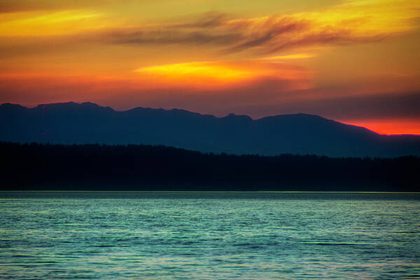 Puget Sound Art Print featuring the photograph Puget Sound Sunset Colorful by Cathy Anderson