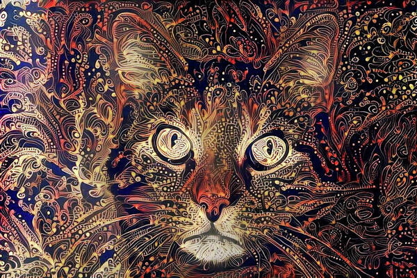 Tabby Cat Art Print featuring the digital art Mystic in Paisley by Peggy Collins