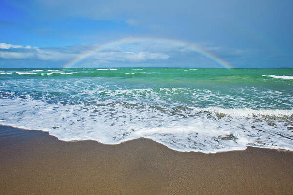 Water's Edge Art Print featuring the photograph Rainbow Over Ocean by John White Photos