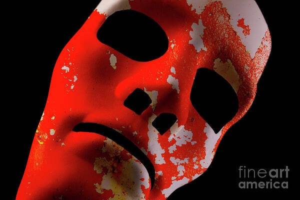 Mask Art Print featuring the photograph Red robot face with grunge texture by Simon Bratt