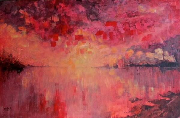 Sea Art Print featuring the painting Red Sky at Night by Barbara O'Toole