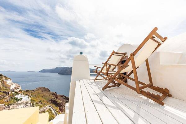 Landscape Art Print featuring the photograph Relax On Santorini. View On Caldera by Levente Bodo