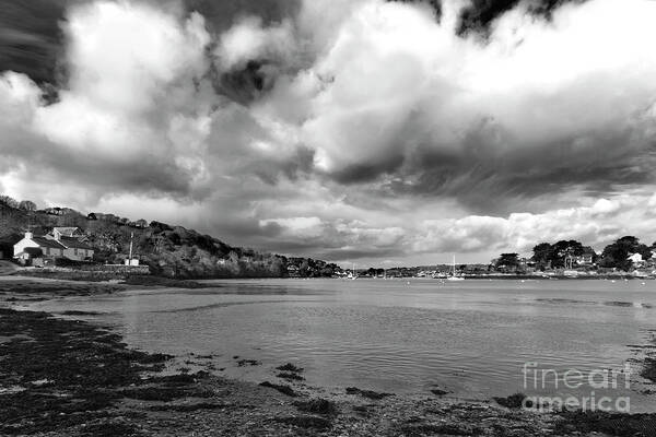 Coastline Art Print featuring the photograph Restronguet Weir in Monochrome by Terri Waters