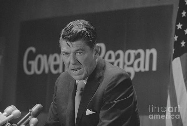 People Art Print featuring the photograph Ronald Reagan At News Conference by Bettmann