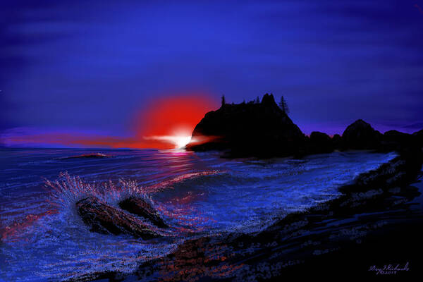 Ruby Beach Art Print featuring the digital art Ruby Beach Twilight Surf by Gary F Richards