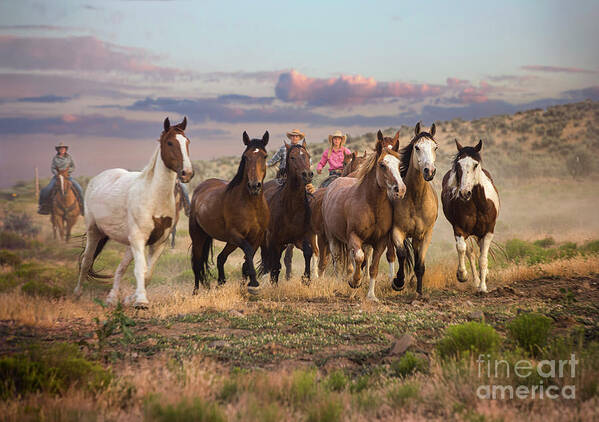 Horses Art Print featuring the photograph Running at Dusk by Diane Diederich