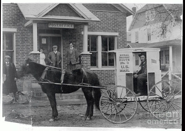 People Art Print featuring the photograph Rural Delivery Mail Wagon Outside Post by Bettmann