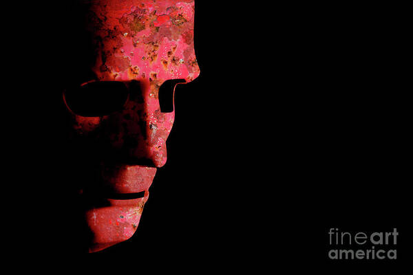 Mask Art Print featuring the photograph Rusty robotic face old technology by Simon Bratt