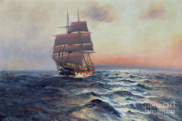 Boat Art Print featuring the painting Sailing Ship At Sea, C.1910 by Alfred Serenius Jensen