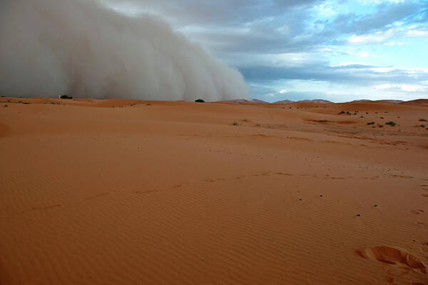 Wind Art Print featuring the photograph Sandstorm In Erg Chebbi Desert Morocco by Pavliha