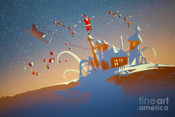 Gift Art Print featuring the digital art Santa Claus Balancing On Fantasy by Tithi Luadthong