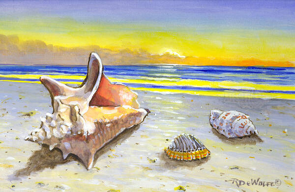 Sea Art Print featuring the painting Sea Shells By The Sea Shore by Richard De Wolfe