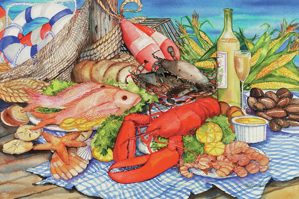 Beach Art Print featuring the painting Seafood Platter by Kathleen Parr Mckenna