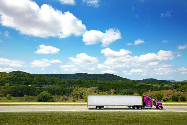 Freight Transportation Art Print featuring the photograph Semi Truck On Highway by Thomas Northcut