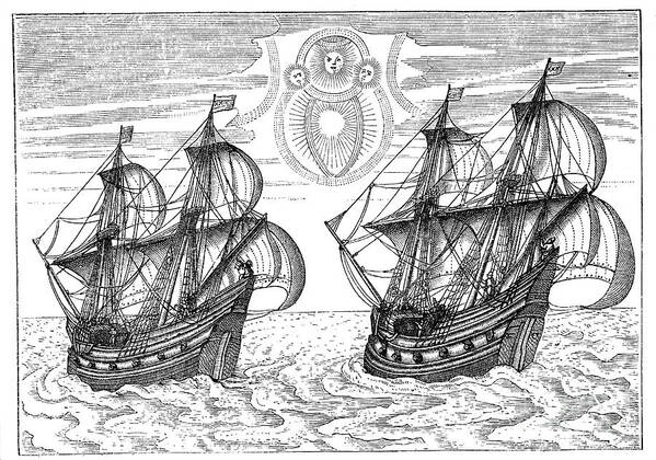 Engraving Art Print featuring the drawing Ships Of Willem Barents Expedition by Print Collector