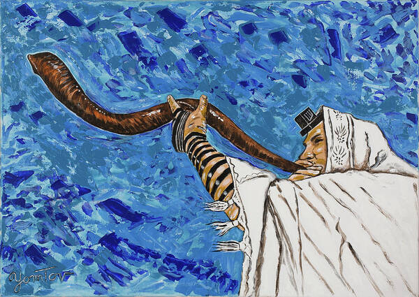 Shofar Art Print featuring the painting Shofar by Yom Tov Blumenthal