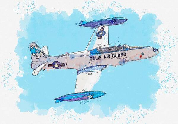 Plane Art Print featuring the painting Shooting Star watercolor by Ahmet Asar by Celestial Images