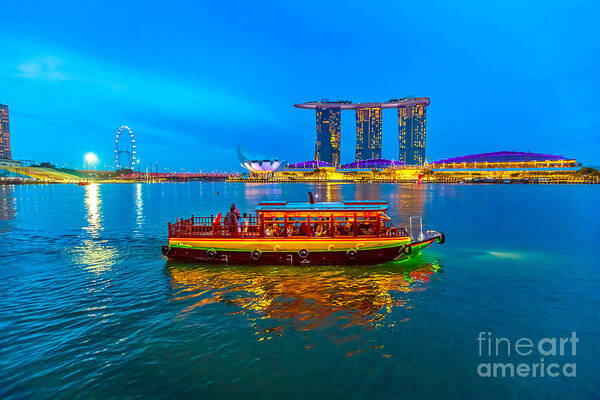 Singapore Art Print featuring the photograph Singapore Harbor Skyline by Benny Marty