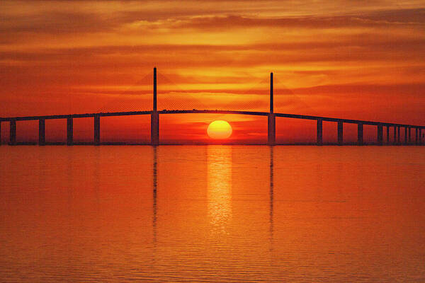 Ft Desoto Art Print featuring the photograph Skyway Sunrise 1b by Al Hann