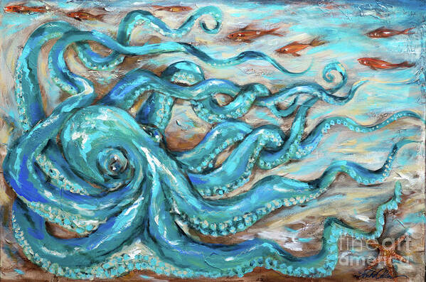 Ocean Art Print featuring the painting Slithering by Linda Olsen