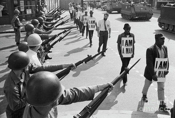 Marching Art Print featuring the photograph Soldiers At Civil Rights Protest by Bettmann